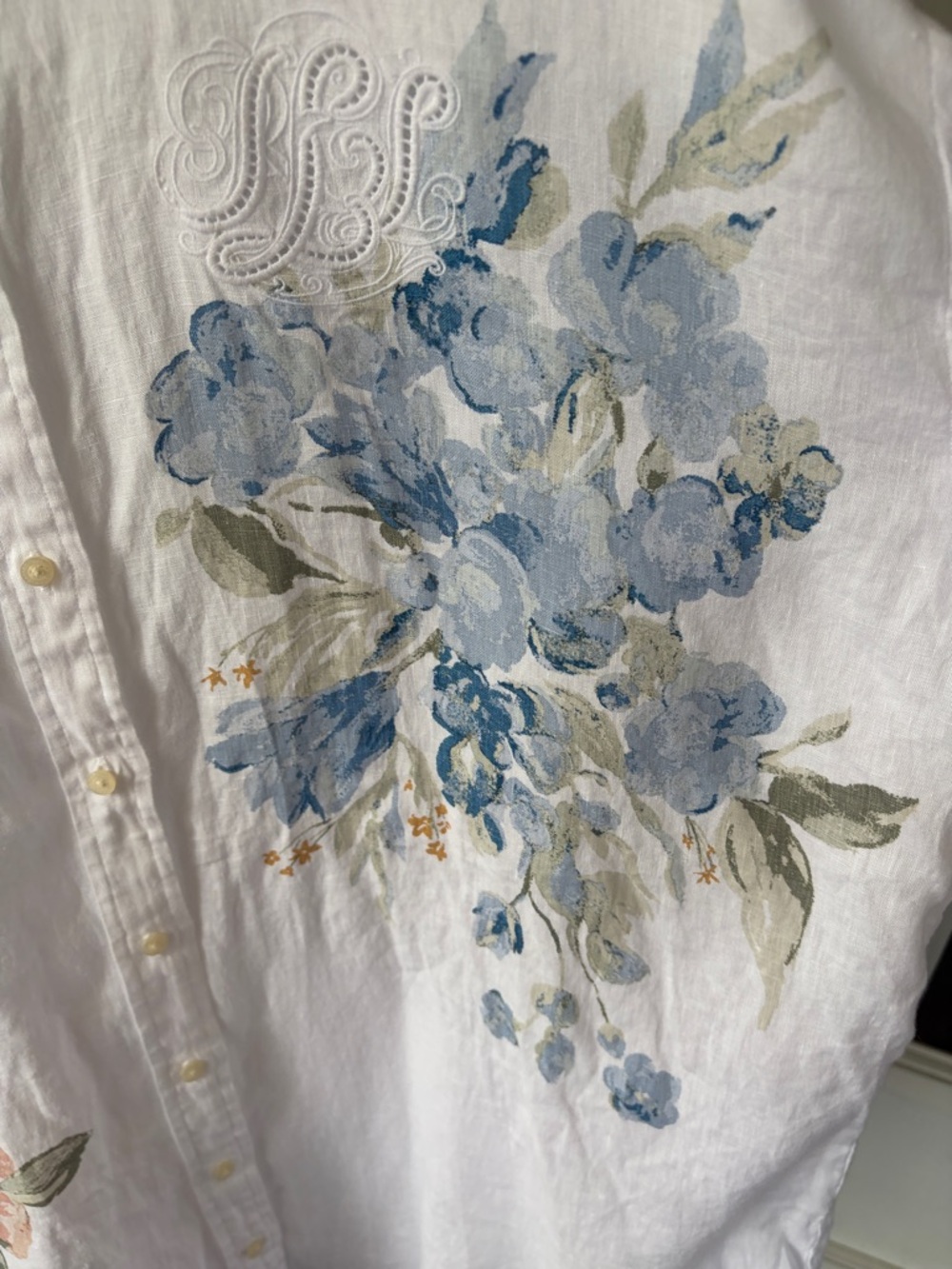 Ralph Lauren Button-Down Shirt or Swim Cover-Up Blue Pink Floral - Picture 5 of 9